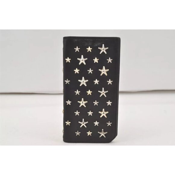 $1095 Authentic JIMMY CHOO Made in ITALY Star Studs Black Leather Bifold Wallet - Picture 7 of 12